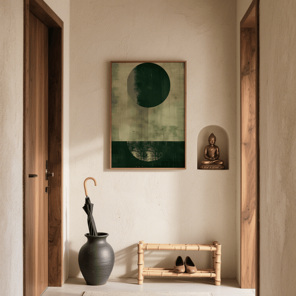 Modern Abstract Art Print with textured green and beige for creative workspace wall