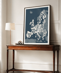 Modern Europe Map Print featuring blue and beige tones for office decor