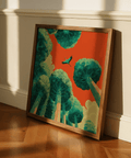 Bird in Flight Wall Art nature scene in Green and Red, hallway poster
