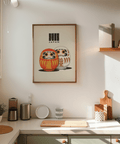 Beige orange yellow Daruma Doll Print art print for entryway