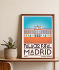 Centered Spanish Landmark Poster wall art featuring Palacio Real Madrid illustration, bold typography, and clean geometric linework