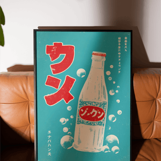 Japanese Drink Art poster, Red and Blue colors for dining room display