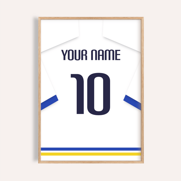 Personalised Leeds Utd Football Shirt Poster wall art with “YOUR NAME” and number 10