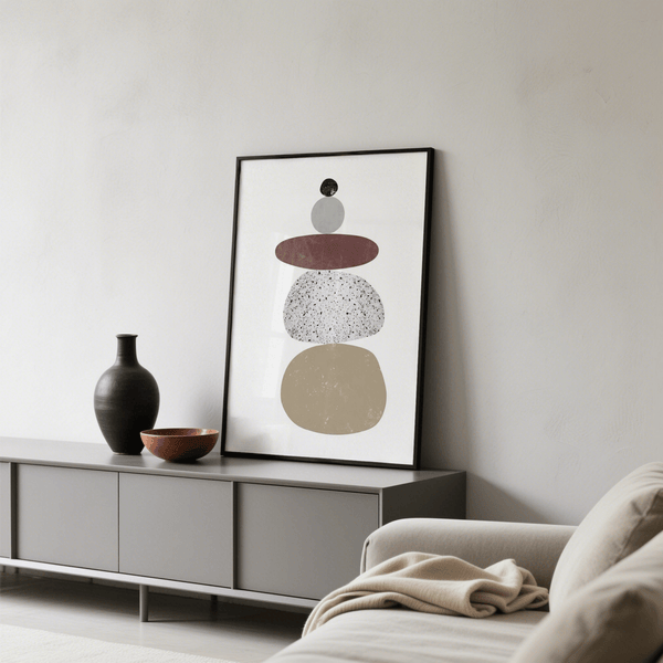 Abstract Rock Art Print with soft Beige and Brown designed for home office
