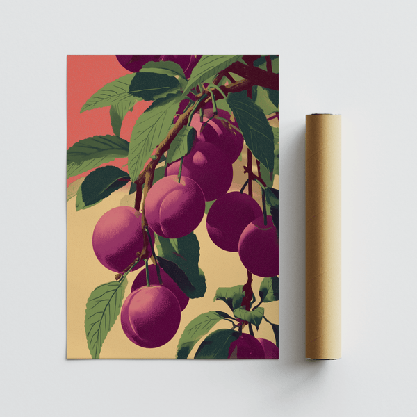 Plum Tree Poster detailed botanical art in purple for hallway walls