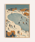 Hockey Winter Art Print featuring Blue and Beige for a cozy living room wall art