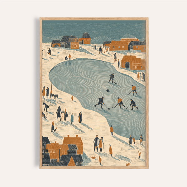Hockey Winter Art Print featuring Blue and Beige for a cozy living room wall art