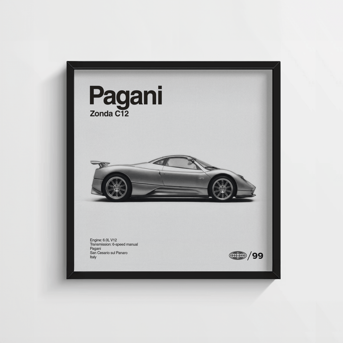 Pagani Zonda Print with Gray, White, and Black featured for lounge wall