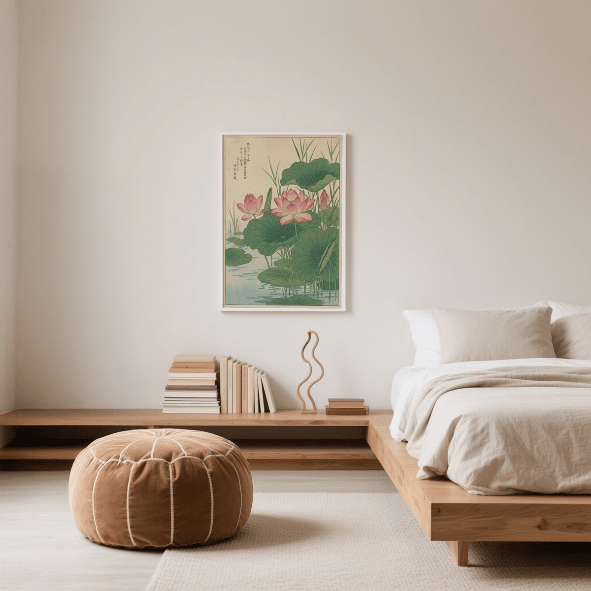 Lotus Flower Print in green and pink tones, perfect for living room art print