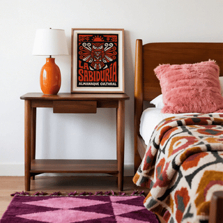 Top section owl print poster showing sun icon above the owl’s head