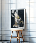 Funny Frog Art Print showing a wide-eyed frog reading a newspaper on a toilet