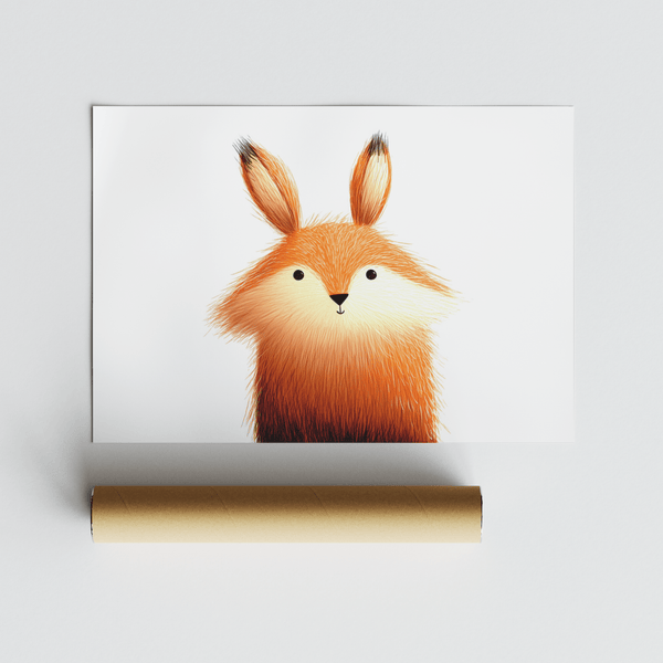 Cute Fox Poster, kids’ wall art print in Orange and Beige for nursery