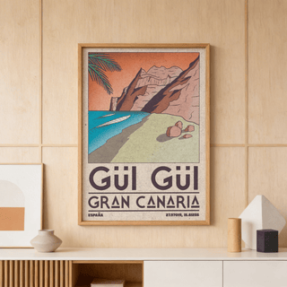 Gran Canaria Beach Art Print close-up showing textured grain and bold Gui Gui text
