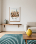 Minimal travel wall art print with Riyadh city illustration above bold title text