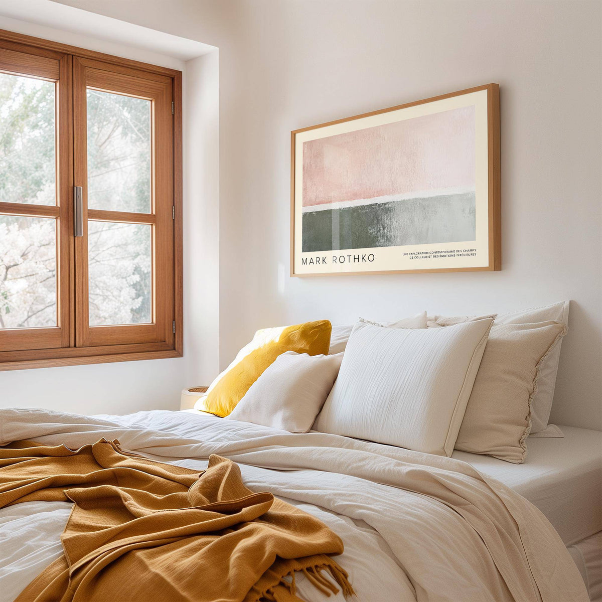 Pastel-colored horizontal wall decor with white dividing line for bedroom