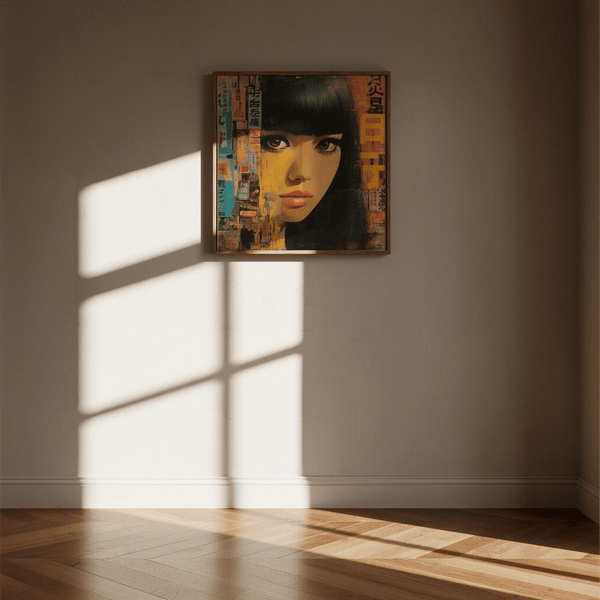 Japanese Woman Art minimalist Black Gold Gray art print for lounge