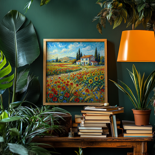 Yellow sunflower Vibrant Countryside Wall Art for bedroom setting