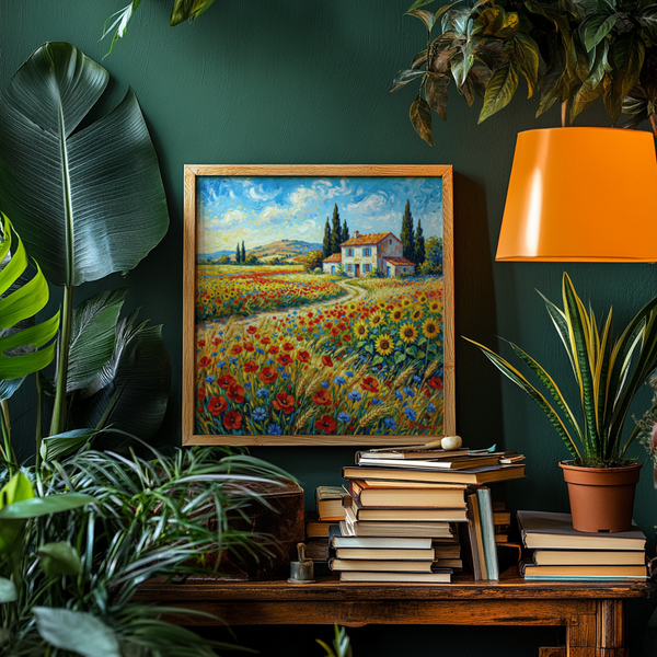 Yellow sunflower Vibrant Countryside Wall Art for bedroom setting