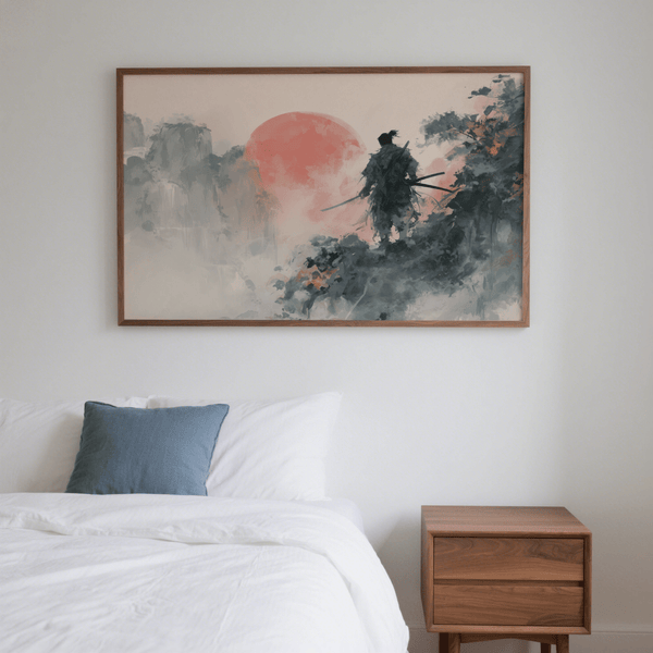 Abstract Warrior Poster artwork with Beige background and Red accents for office wall