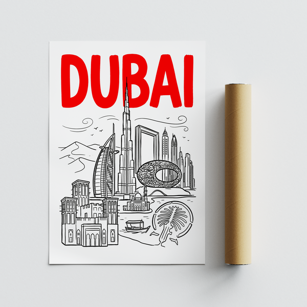 Detail of central Burj Khalifa in linear skyline composition