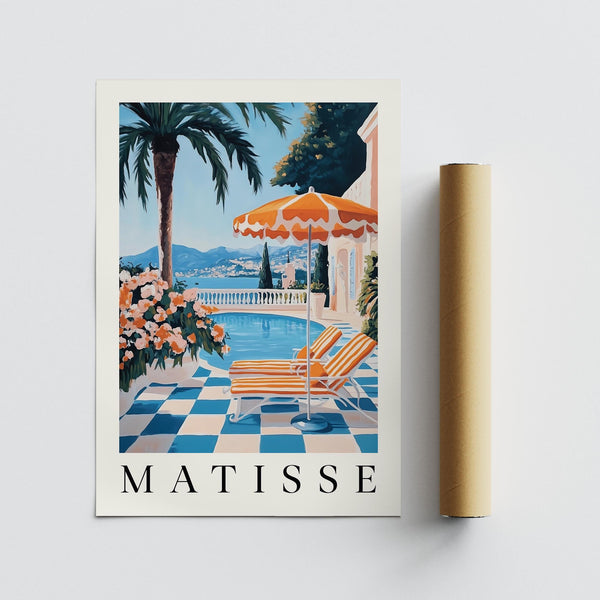 Classic Mediterranean Amalfi Coast wall art with orange and blue