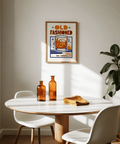 Old Fashioned Art Print with Orange accent, for living room wall art
