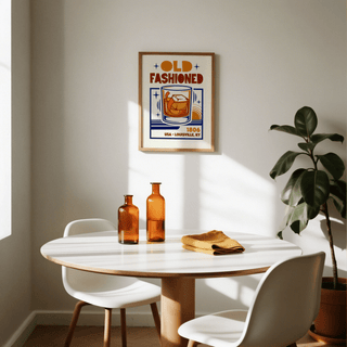 Old Fashioned Art Print with Orange accent, for living room wall art