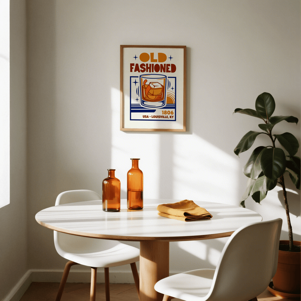 Old Fashioned Art Print with Orange accent, for living room wall art