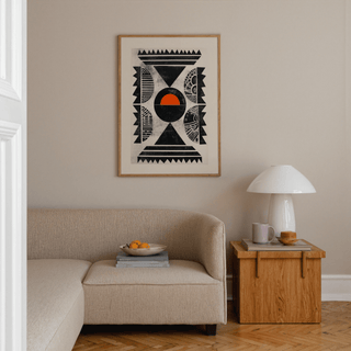 Minimal patterned poster print with zigzag edges and ornamental semicircle segments