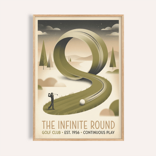 Golf Club Art Print poster showing looping fairway and golfer silhouette