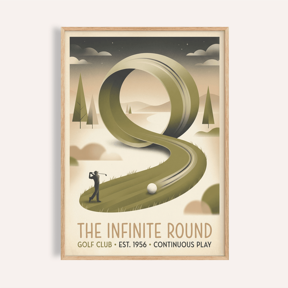 Golf Club Art Print poster showing looping fairway and golfer silhouette