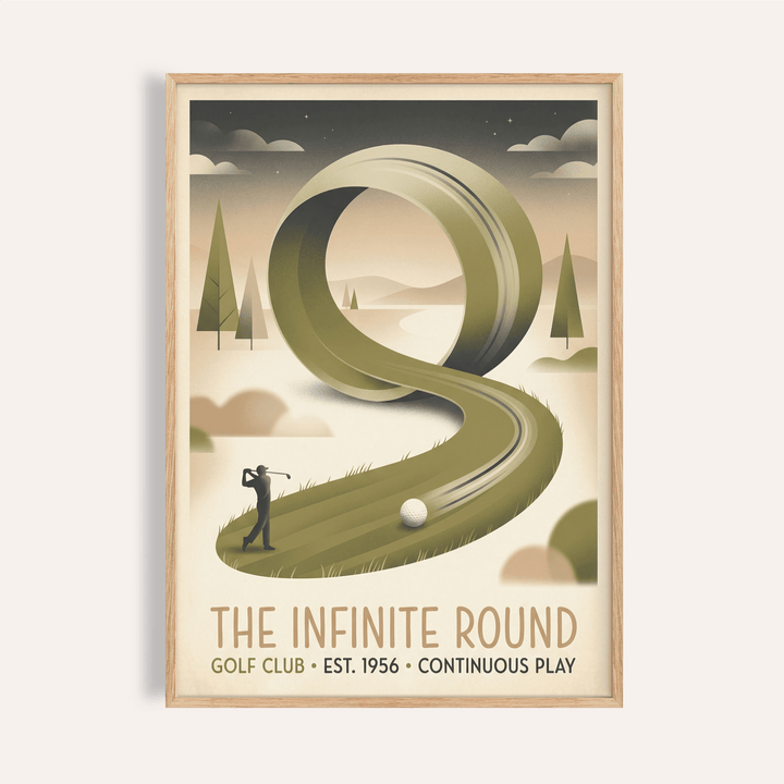 Golf Club Art Print poster showing looping fairway and golfer silhouette