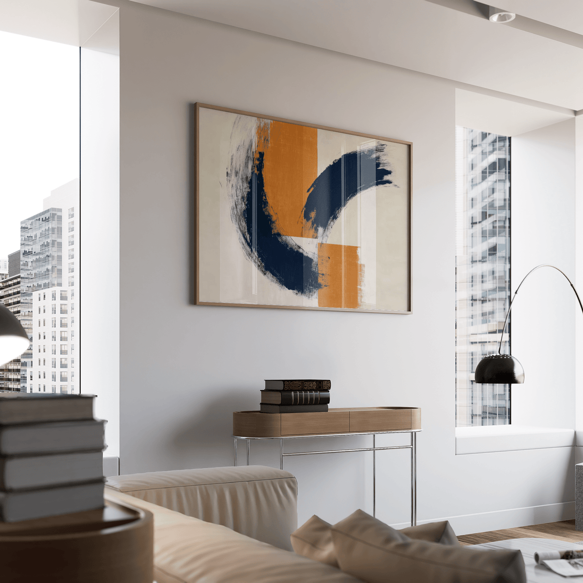 blue orange wall poster featuring bold blue with orange for creative office