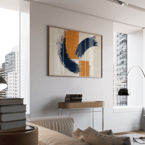 blue orange wall poster featuring bold blue with orange for creative office