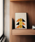 Geometric Block Art wall art in Orange Gold Black for bedroom accent