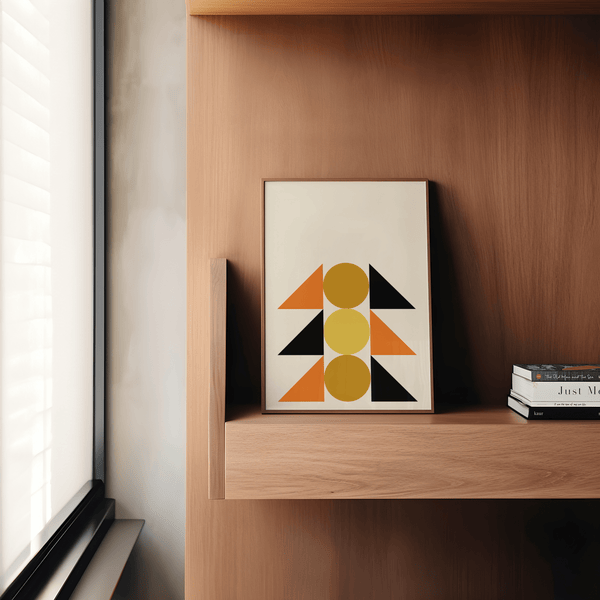 Geometric Block Art wall art in Orange Gold Black for bedroom accent