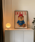 Paddingtron Bear Pomeranian wall art print with suitcase, perfect for office display