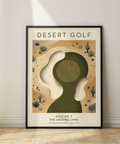 Vintage-style Desert Golf Print with hole 7 flag and rounded putting green