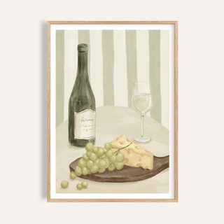 Elegant Dining Room Print with green, beige, and white for kitchen wall art