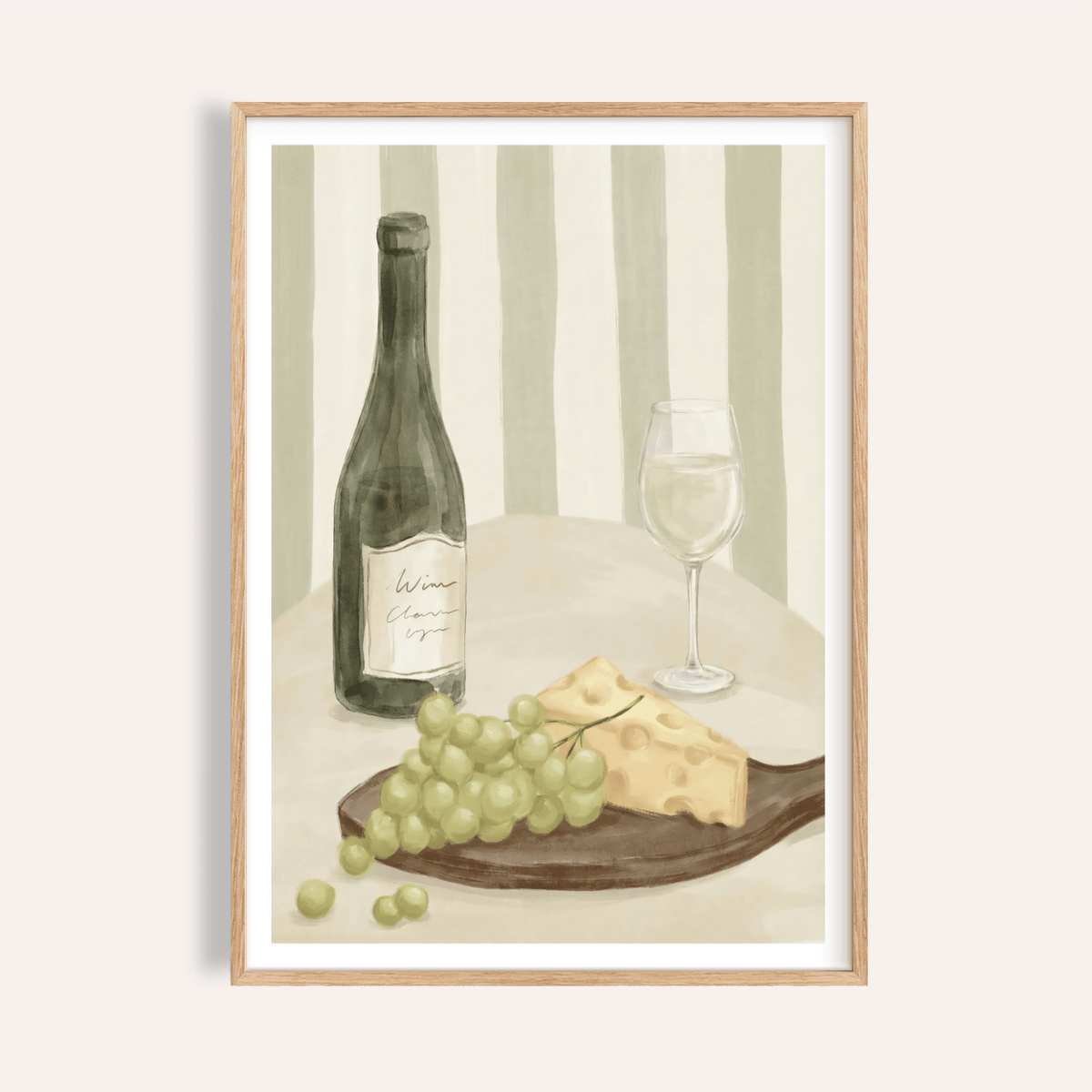 Elegant Dining Room Print with green, beige, and white for kitchen wall art