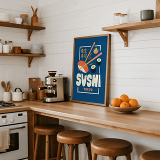 Sushi Wall Art with playful tones for dining room wall art print