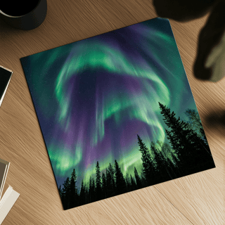 Northern Lights Art Print featuring green and blue for office space