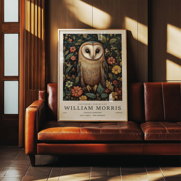 Natural owl prints in earthy tones and floral accents for reading spaces