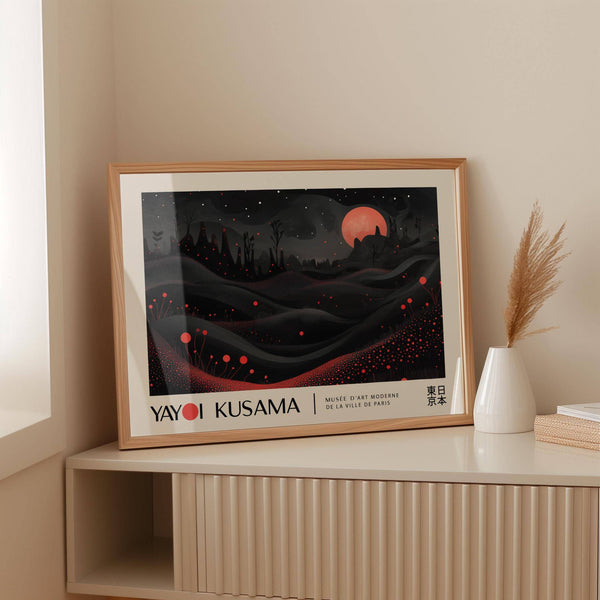 Red moon artwork featured in Kusama-inspired moon print