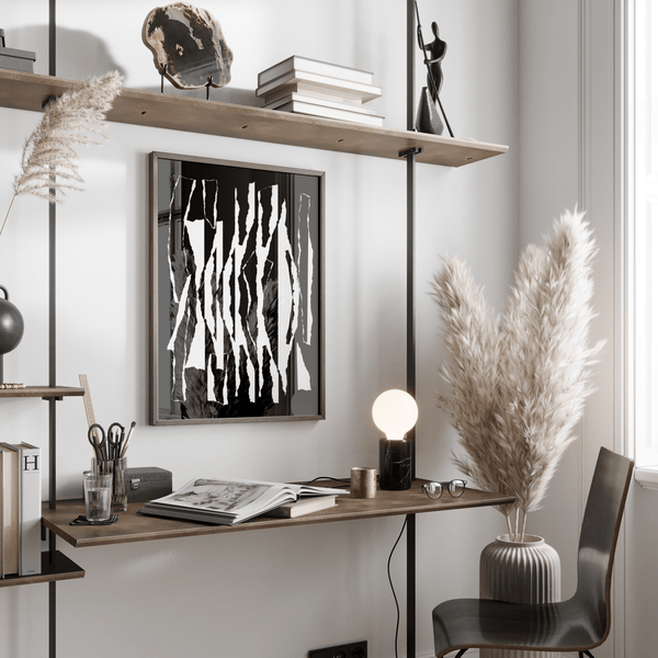 abstract black and white minimalist print, office black and white wall art