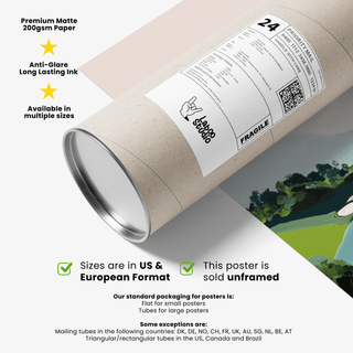 Minimal interior display of golf course landscape poster print with rolling hills