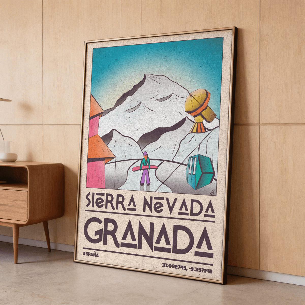 Ski gondola detail against clear sky on Sierra Nevada Art Print