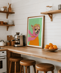 Funny Dog Art poster featuring Pink scarf and Orange jacket for office