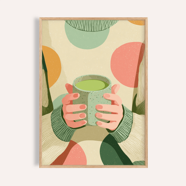 Cozy Matcha Art wall art in green and beige for living room decor