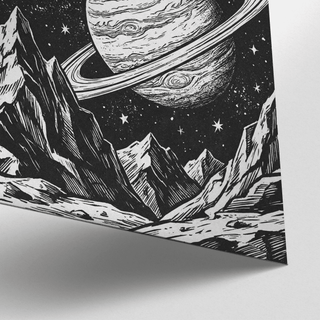 Mountain Space Poster, Gray and White night sky for lounge art print